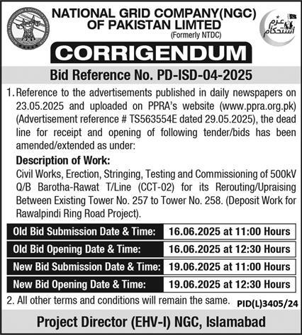 National Grid Company of Pakistan Tender Notice